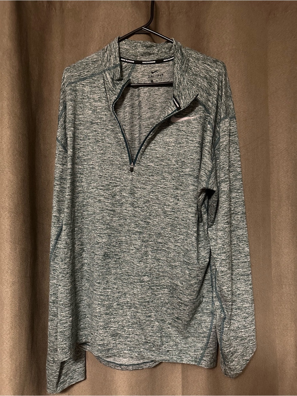 Nike Men's Dri Fit Heathered Teal-Grey Quarter-Zip Pullover
